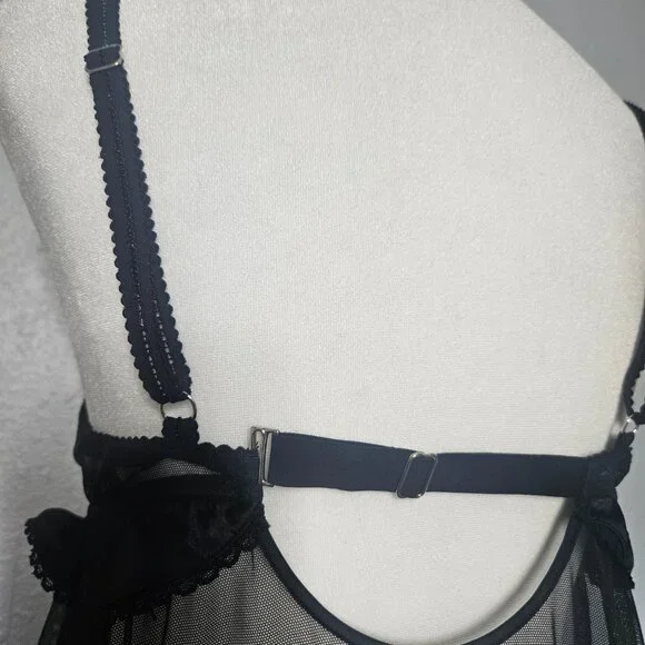 Victoria's Secret Sexy Little Things Babydoll SZ Large Black Sheer Rhinestones - Picture 9 of 14